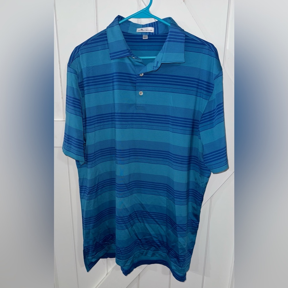 PETER MILLAR SIZE L‎ STRIPED GOLF POLO SHIRT MOISTURE WICKING